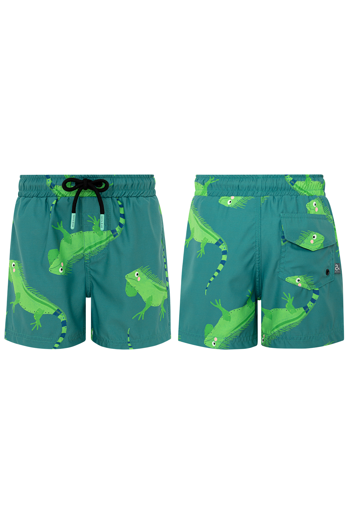 Pantaloneta de baño infantil azul con estampado de iguanas para niño